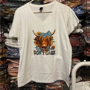 White Graphic Tee with Cow Design